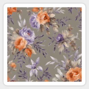 French roses in grey, lavender and orange Sticker